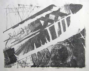 Lithografie, Titel: Absturz, 25x33